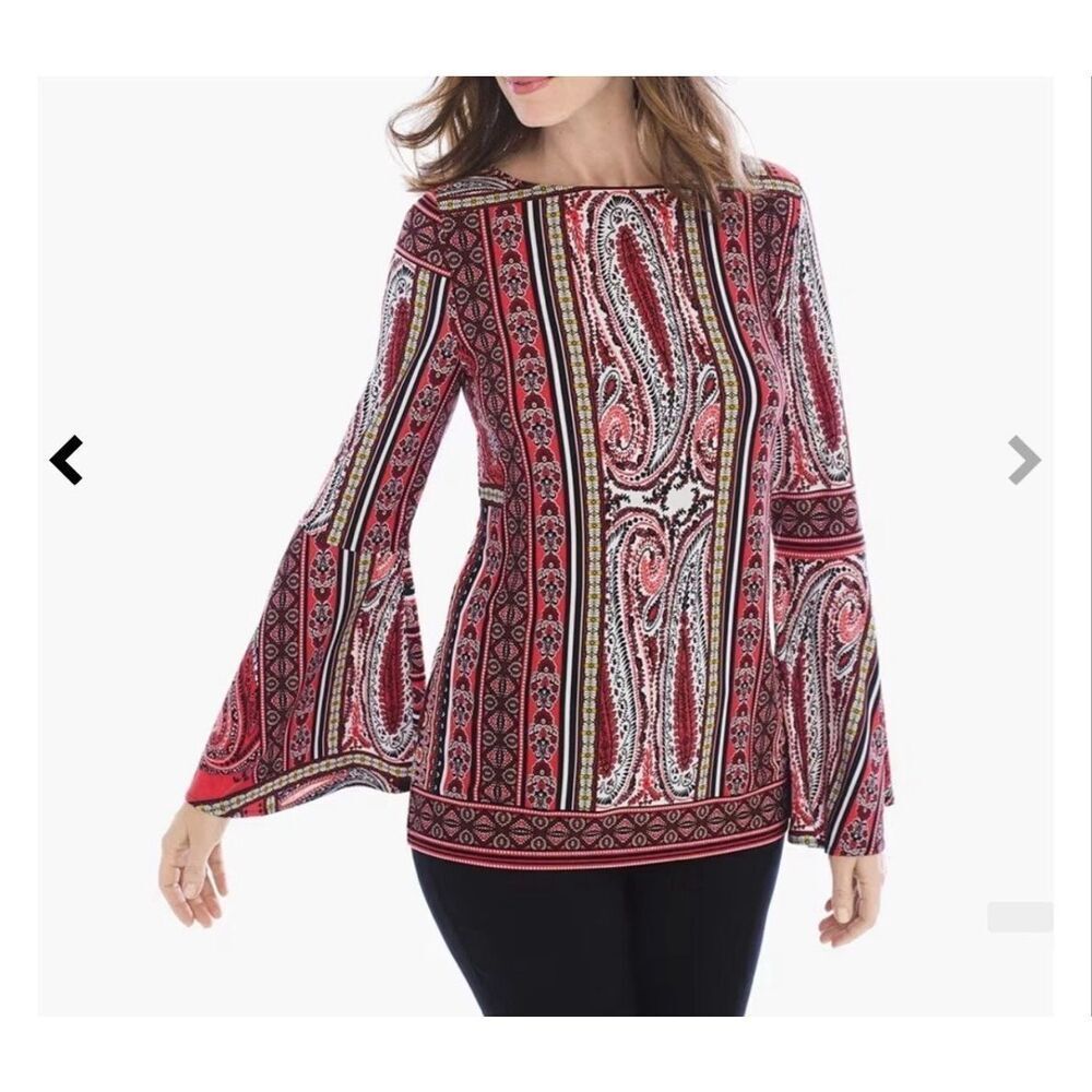 NWT Chico’s Melodic Paisley Flare Sleeve Top Size 3 (XL)‎ Boho Stretch Blouse